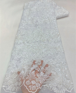 Giá bán buôn đính cườm vải ren Châu Phi Chất lượng cao sang trọng pháp vải sequined lưới vải tuyn ren cho đám cưới bên váy - Product Image 2