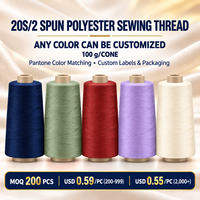 Fil à coudre en polyester filé 100% 20S/2, bobine de 100g, teint, haute ténacité, pour machines à coudre industrielles de jeans et vêtements – Vente en gros