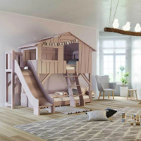 Lit superposé moderne en bois massif durable pour enfants, avec toboggan, design ferme et scolaire, lit familial pour chambre haute/basse