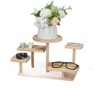 Wooden Display Rack 3 Tier <b>Rotating</b> Storage Shelf For <b>Desk</b> Organize Jewelry Glasses Plant Pot Natural Wood Color - Product Image 5