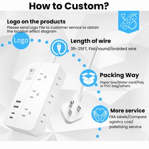 Protector contra Sobretensiones, Regleta de Enchufes con Extensión, 15A 1875W, 6 Tomas de Corriente, 4 Puertos USB de Carga Rápida, Protección Contra Sobrecarga, ABS y PC - Product Image 2