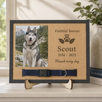 Cadre commémoratif personnalisé pour collier d'animal de compagnie avec nom et années gravés, cadre de présentation en bois pour la commémoration de la perte d'un chien ou d'un chat
