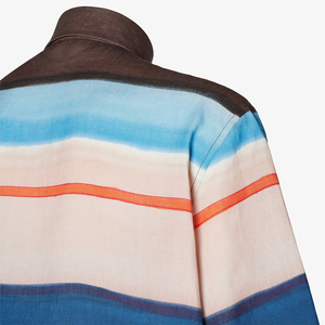 <strong>Men</strong> Custom Watercolor Gradient <strong>Linen</strong> <strong>Shirt</strong> Striped Button Down Breathable Eco-friendly Loose Fit Summer Vacation Casual ODM OEM - Product Image 4