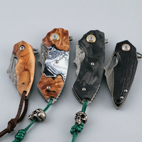 Couteau de poche miniature en acier Damas fait main de qualité supérieure, OEM, à pointe tombante, avec manche en bois, portable, EDC, pour le camping, la chasse et les activités de plein air