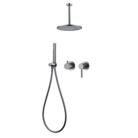 Ensemble de robinetterie de douche mural moderne à double poignée en laiton couleur canon de fusil avec pommeau de douche effet pluie à valve en céramique pour salles de bain de luxe