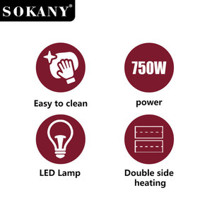 Sandwichera y Waflera SOKANY de 750W con Placas Antiadherentes de Doble Calentamiento para 2 Rebanadas, Automática y Eléctrica para el Hogar - Product Image 6