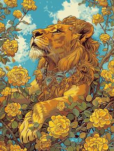Songwoo - Lienzo para <span class=keywords><strong>Pintar</strong></span> <span class=keywords><strong>al</strong></span> Óleo, Diseño de León Majestuoso y Elegante con Camelia Amarilla, Pintura por Números, Estilo Floral y Animal - Product Image 2