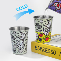 Gobelet à bière en acier inoxydable à changement de couleur réutilisable, activé par le froid, avec couvercle et paille, design personnalisé