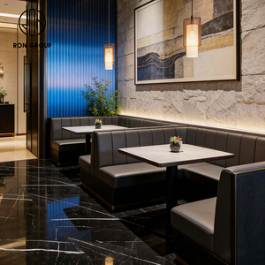 Muebles <span class=keywords><strong>de</strong></span> Lujo Modernos para Cafetería, Sofá <span class=keywords><strong>de</strong></span> Cuero Negro con Base <span class=keywords><strong>de</strong></span> Piedra Sinterizada Cuadrada, Mesa y Sillas para Hotel y Restaurante - Product Image 6