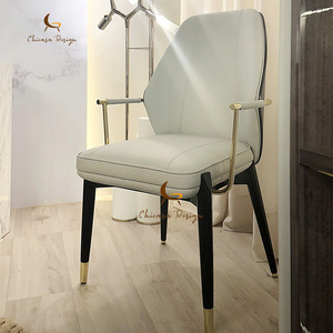 Custom Luxury Veneer <b>Dining</b> <b>Armchair</b> Gold Frame Leather Seat High End Designer Chair for Mansion Villa Furniture - Product Image 2