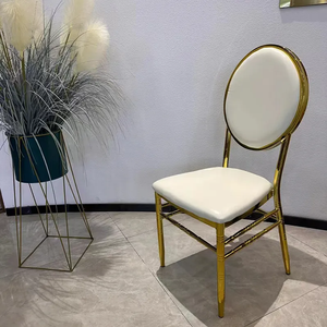 Meubles d'hôtel de haute qualité à dossier rond brillant chromé métal doré fer PU <span class=keywords><strong>coussin</strong></span> siège Banquet chaises d'événement - Product Image 1