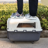 Große graue Kunststoff-Hundeboxen, rollbare, flugzeugtaugliche Transportbox mit Drahttür für Hunde, Haustier-Flugtransportbox