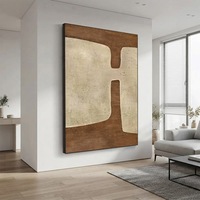 Peinture abstraite marron style Mid-Century Modern, art mural Wabi Sabi, peinture à l'huile géométrique faite à la main sur toile encadrée, décoration minimaliste pour la maison