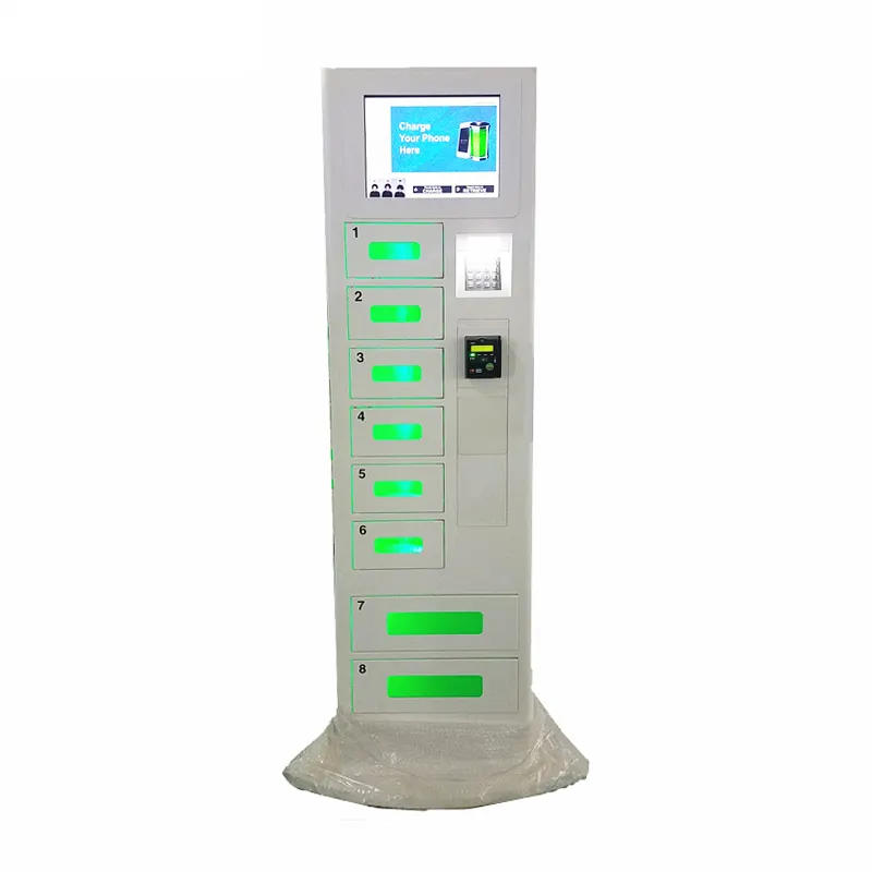 Cell Phone Recharge Station with Monitor 8 Lockers Mobile Phone Charging Stations Kiosk