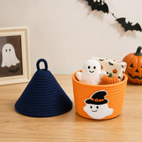 Panier de rangement en forme de maison tissé à la main en corde de coton pour Halloween, organisateur de jouets et de collations, décoration mignonne pour la maison