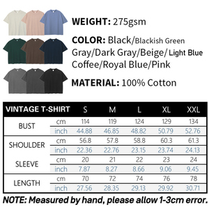Custom Logo Unisex Blank T-shirt, 275g Heavy Cotton Knitted, Acid Washed Vintage Oversized Plain Premium Tops - Product Image 4