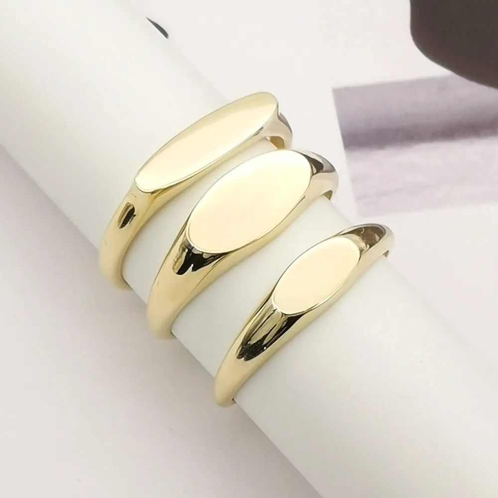 Cincin Emas Padat 9K/14K Logo Terukir Kustom Mode 9K 14K 18K Cincin Emas Asli Perhiasan Wanita Cincin Signet