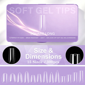 300 capsules d'ongles artificiels transparentes en gel souple, couvrantes et anti-éclatement, pour extension en salon - Product Image 2