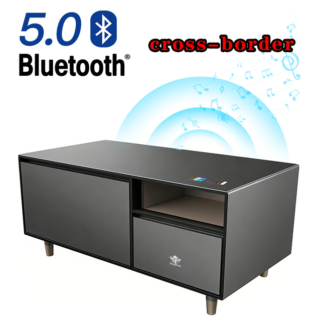 Square Smart Coffee Table With Built-in Mini Fridge Speaker Wireless Charging Multi-functional Storage for Living Room
