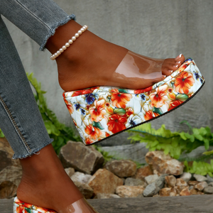 Sandales compensées à plateforme rayées colorées pour femmes, à bride transparente, à enfiler, à talon épais, style mules, chaussures de plage d'été - Product Image 3