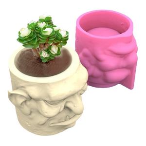3D Nouveauté Facile à Grain Fin Yeux Fermés Diable Forme DIY Silicone Béton Résine Plâtre Pot Vase Moule - Product Image 1