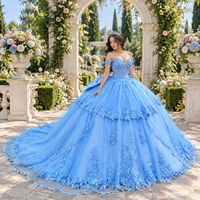 Robe de bal de Quinceañera Xy005 bleue, longue, à taille naturelle, pour adolescentes de 15 ans