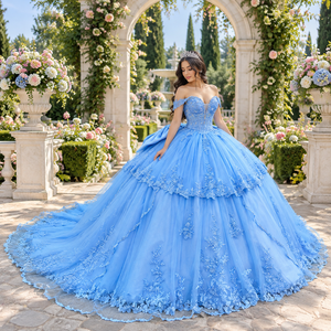 Vestido de Quinceañera Xy005 Azul, Largo hasta el Suelo, con Cintura Natural, para Fiestas de Adolescentes de 15 Años - Product Image 1