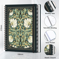 Vente en gros directe usine : Agenda spirale vintage floral 2027 avec onglets mensuels et fermeture élastique 3471