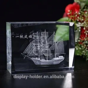 3D laser engraving crystal block trophy packed in gift wood box