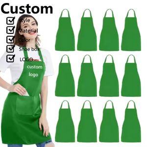 Custom Logo <b>Black</b> White Pink Restaurant Polyester <b>Apron</b> Customized Bib Kitchen <b>Apron</b> for Women Men with Pockets - Product Image 2