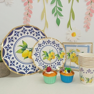DAMAI Kid Happy Birthday Party Supplies Yellow Lemone Element Fruit Themed Plate <b>Disposable</b> <b>Tableware</b> Paper Plates Cups Napkins - Product Image 6