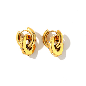 ต่างหูทรงเรขาคณิตแบบห่วง ชุบทอง 18k สแตนเลสสตีลประดับเพชรซิร์คอน สไตล์ยุโรปอเมริกัน แฟชั่นทันสมัย - Product Image 5