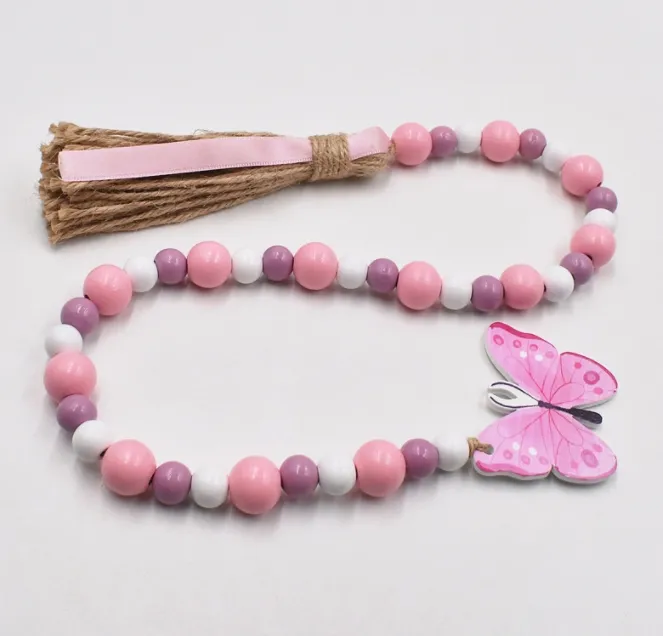 New butterfly tag rope fringe beading Mother's Day creative color wood bead string DIY home pendant