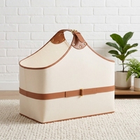 Panier de rangement élégant en tissu et cuir pour magazines, foulards, cadeaux, panier multifonctionnel avec poignée