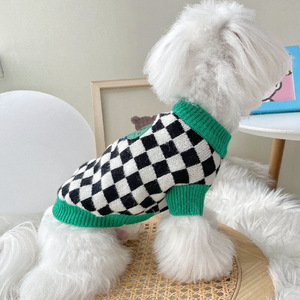 Automne hiver vêtements pour animaux de compagnie pull pour <span class=keywords><strong>chien</strong></span> à carreaux noir et <span class=keywords><strong>blanc</strong></span> tricoté pour petits chiens - Product Image 5