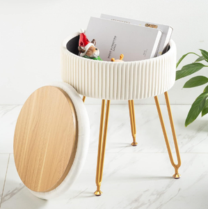 Modern <strong>Leather</strong> Ottoman Stool with Adjustable and Foldable Feature Wooden Leg <strong>Storage</strong> <strong>Footstool</strong> for Home Living Room Bedroom Use - Product Image 1