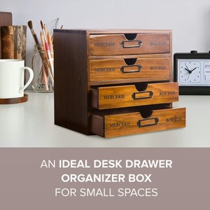 Wooden <b>Drawer</b> <b>Storage</b> <b>Box</b> A4 Size Desktop Organizer Cosmetic Sticker Holder Rectangle Standing Type Big Capacity Tidy Office Use - Product Image 4