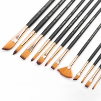 Keep Smiling Ensemble de 12 pinceaux ronds angulaires Pinceaux de peinture professionnels pour artistes pour la peinture à l'aquarelle Ensemble de pinceaux