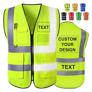 Gilet de sécurité réfléchissant néon haute visibilité personnalisable avec logo, en polyester, avec poches et fermeture éclair pour le travail - Product Image 1