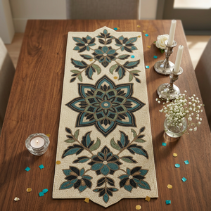 Camino de Mesa Decorativo Navideño Bohemio de Poliéster y Algodón, Hecho a Mano, Lavable y Ecológico - Product Image 1