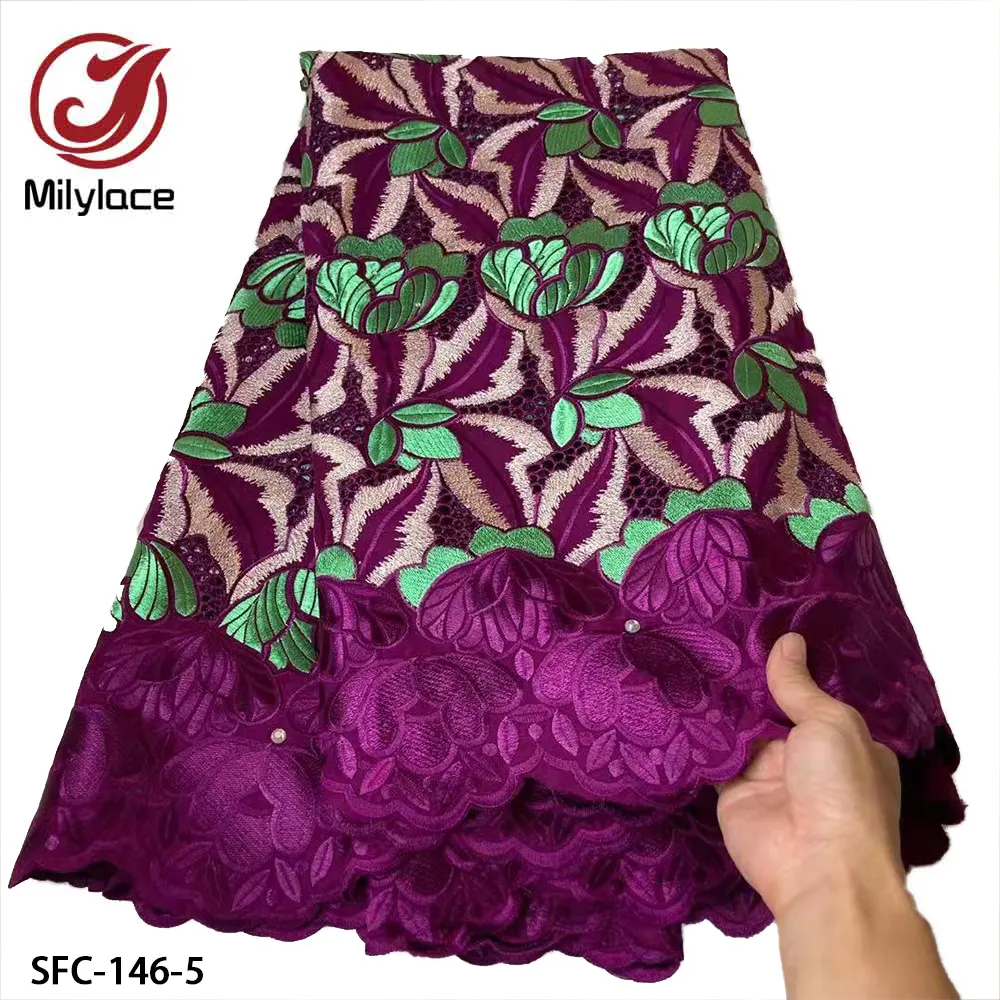 Tela de encaje de gasa Suiza 100 algodón, bordado Floral Nigeriano para ropa africana de algodón