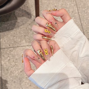 <span class=keywords><strong>Diseño</strong></span> #2330 Prensa Punta en las <span class=keywords><strong>uñas</strong></span> <span class=keywords><strong>de</strong></span> gel Hecho a mano Diseñador Lujo Venta al por mayor Largo <span class=keywords><strong>Dorado</strong></span> Brillante Diamante Acrílico Prensa en las <span class=keywords><strong>uñas</strong></span> - Product Image 3