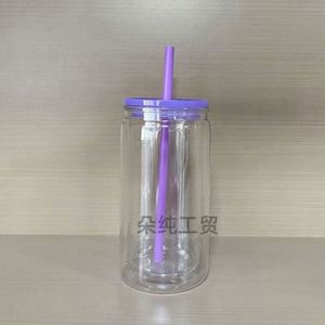 Offre Spéciale – Pot en Verre Transparent à Double Paroi de 16 oz pour Sublimation, avec Revêtement UV, Effet Boule à Neige, et Bouchon Pré-percé, Couvercles Colorés - Product Image 5