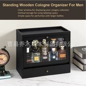 Boîte de rangement pour parfums en bois avec tiroir pour hommes, organisateur de bureau, couleur unie, sans couvercle - Product Image 5