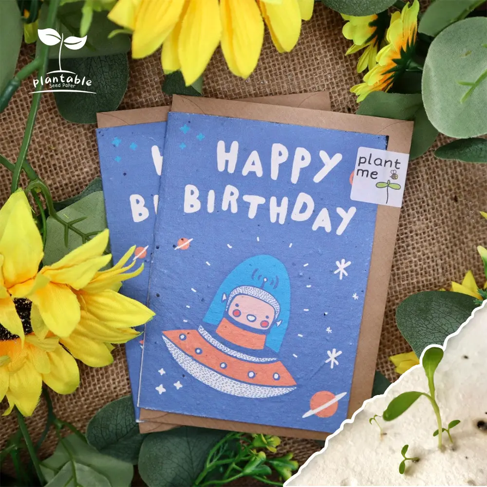 Tarjeta de agradecimiento de cumpleaños de semillas ecológicas personalizadas, semillas de flores silvestres, papel reciclado plantable, regalo, tarjetas de felicitación de semillas