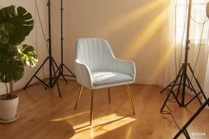 Modern <strong>Light</strong> <strong>Blue</strong> Velvet Accent Chair with Gold Metal Legs, Upholstered <strong>Armchair</strong> for Home Office &amp; Living Room - Product Image 2