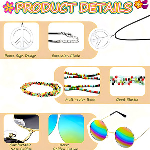 Ensemble de <span class=keywords><strong>perruque</strong></span> hippie des années <span class=keywords><strong>70</strong></span>, <span class=keywords><strong>perruque</strong></span>, collier signe de la paix, lunettes de soleil, bracelet, filet à cheveux, bandeau tie-dye, métal semi-fait main - Product Image 5