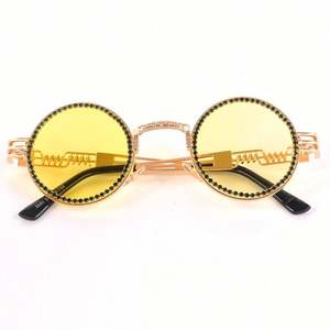 Lunettes de soleil rétro pour femmes 2019, monture ronde en métal personnalisée avec logo, monture à ressort, verres UV400, lunettes de soleil diamantées - Product Image 5