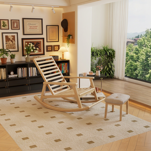Fauteuil à bascule moderne du milieu du siècle, structure en bois, coussin en velours vert, dossier solide, multi-usages, extérieur, chambre, hôtel, salon - Product Image 4