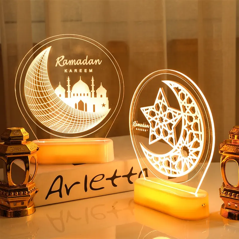 Lanterne musulmane Eid Mubarak EidMubarak regali decorativi ornamenti Ramadan 3D notte luce calda batteria luci decorazione Ramadan